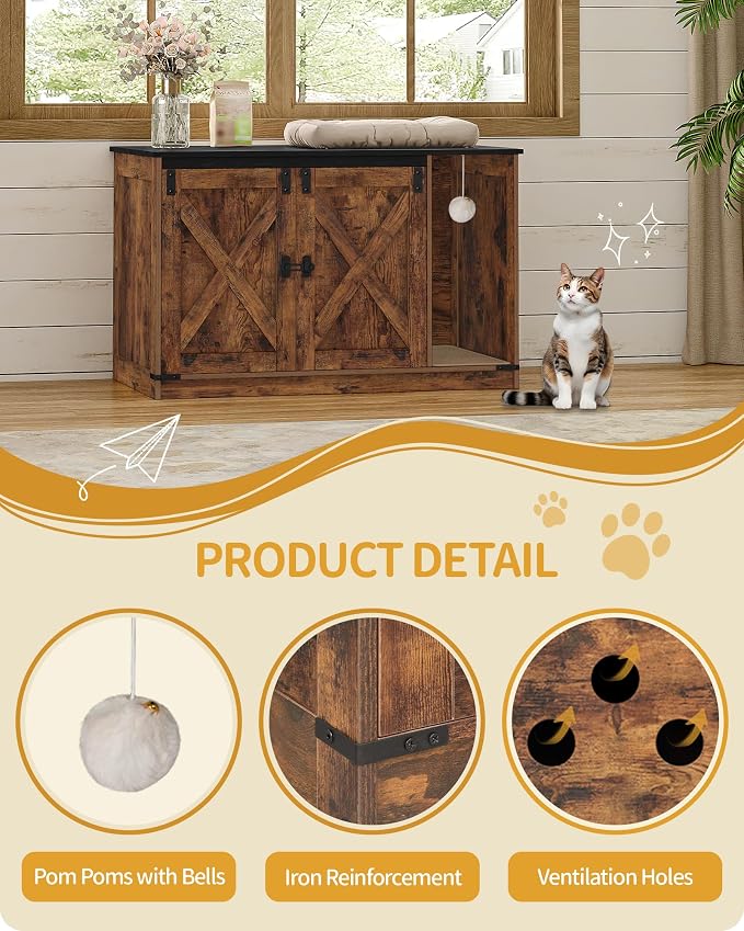 Hzuaneri Cat Litter Box Enclosure, Hidden Litter Box Cabinet Furniture - Image 8