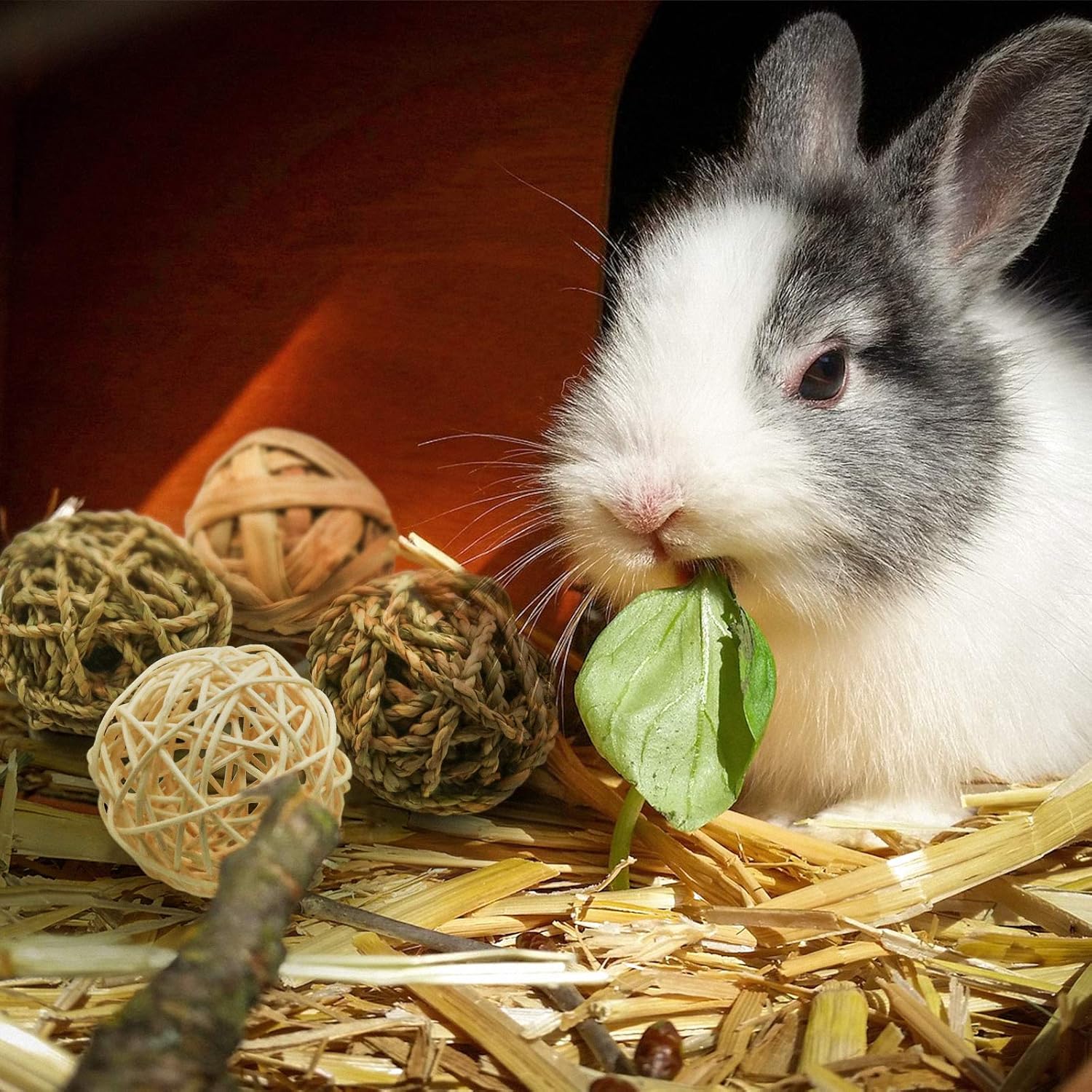 8 Pcs Small Animals Play Balls Rolling Activity Chew Toys Gnawing Treats for Rabbits Guinea Pigs Chinchilla Bunny Natural Balls, Pet Cage Entertainment Accessories (8Pcs)