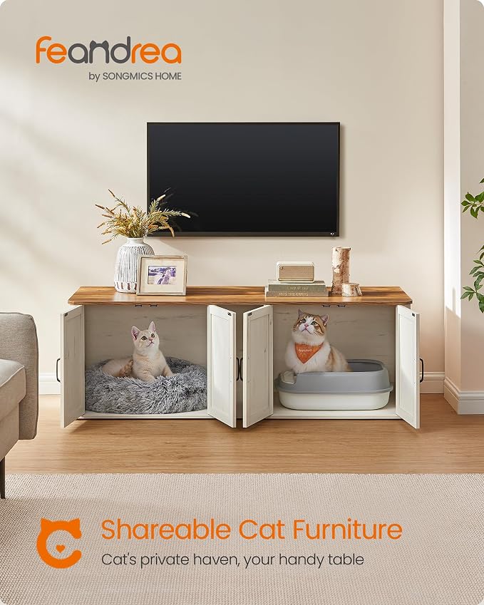 Feandrea Double Cat Litter Box Enclosure, Modern Litter Box Furniture Hidden - Image 2