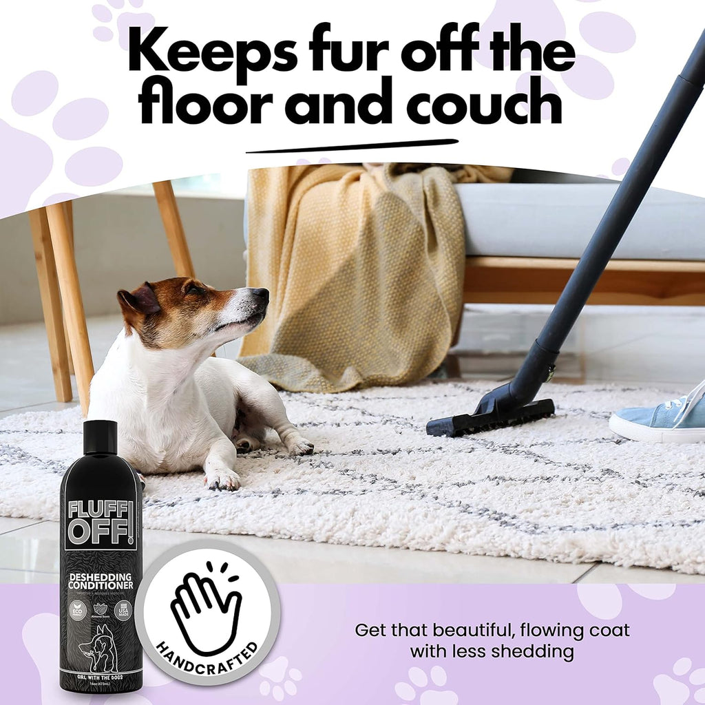 Fluff Off! by Girl With The Dogs, Natural Deshedding Dog/Cat Conditioner, 16 Oz, Made in USA 8 Wks+