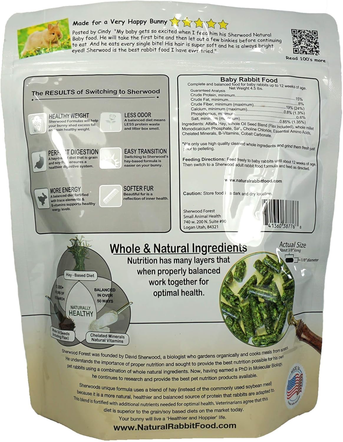 Sherwood Baby Rabbit Food. Hay-Based Pellet. No Wheat, Corn, or Soy for Better Digestion. 4.5 lbs