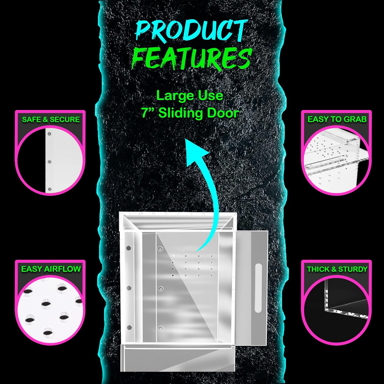 Tarantula Enclosure XL (10”x7”x14”) Reptile Terrarium w/Sliding Magnetic Door-Great Reptile Tank for Terrestrial or Arboreal Animals- Acrylic Terrarium for Juvenile or Adult Spiders- Hermit Crab Cage