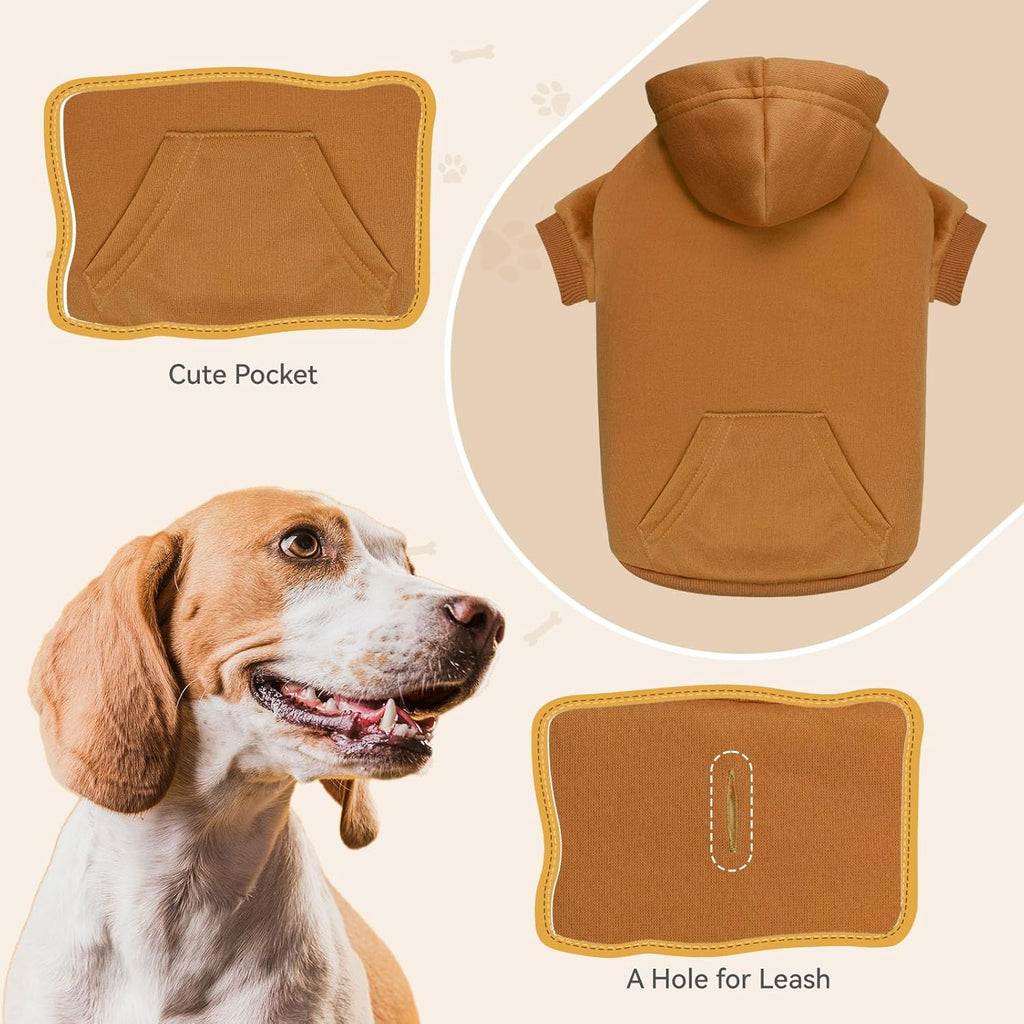 Dog Hoodie Dog Sweaters for Small Dogs Dog Sweater Solid Soft Brushed Fleece Dog Clothes Dog Hoodie Sweatshirt with Pocket(Coffee-XS)