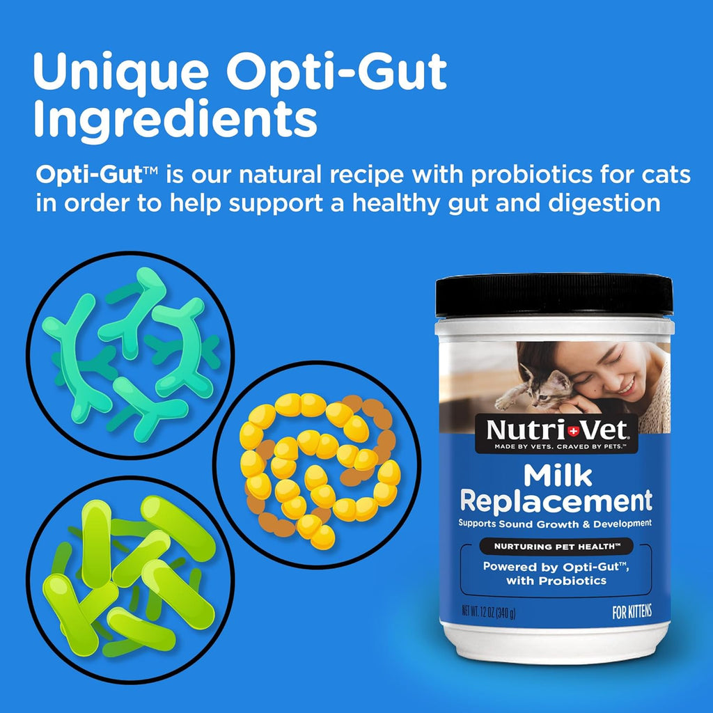Nutri-Vet Milk Replacer For Kittens, Powdered Milk, Kitten Essentials, Cat Care, Veterinarian Recommended Cat Essentials, Whelping Supplies, Nursing Supplies, 12oz