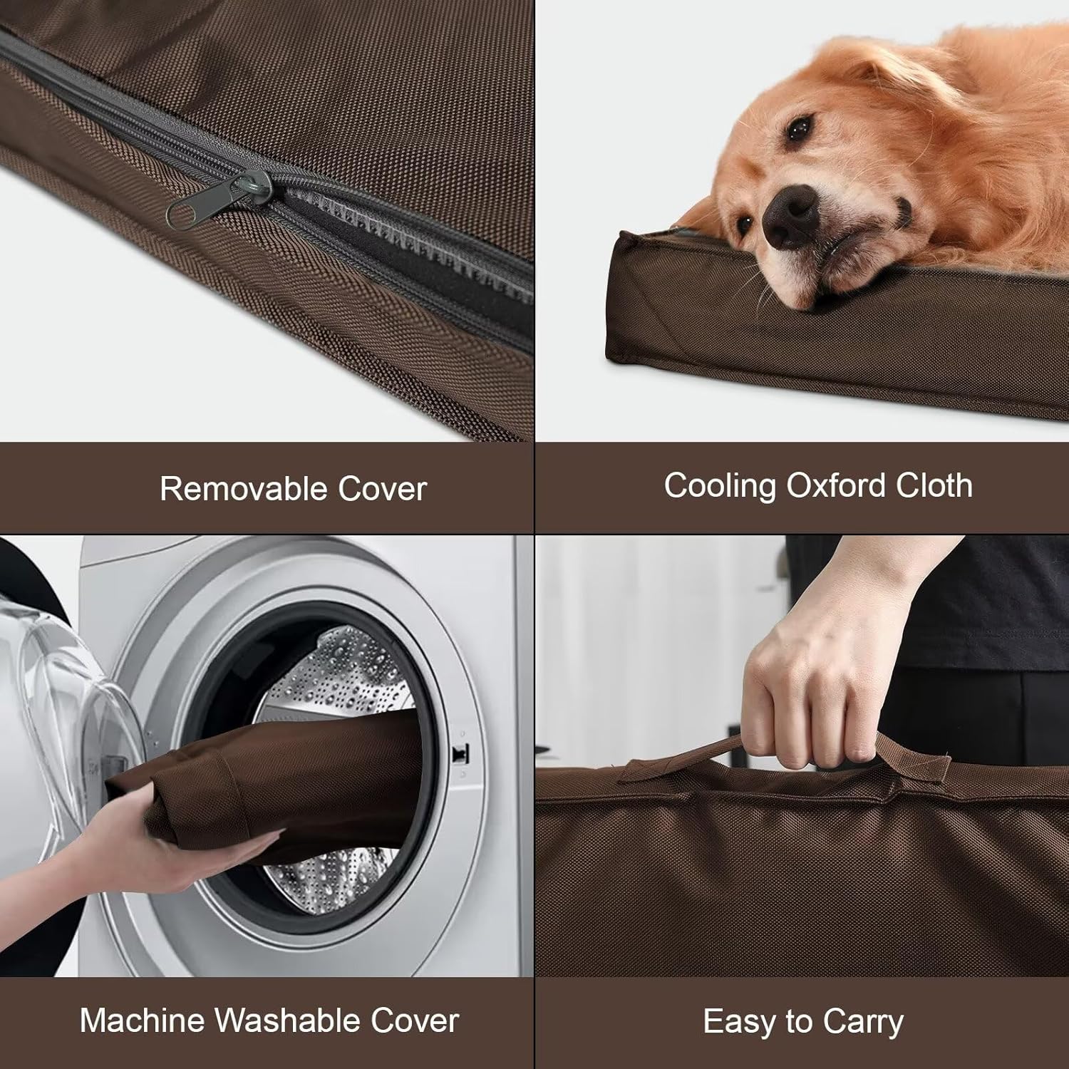 Outdoor Waterproof Dog Bed, Large Dog Bed for Large Size Dogs, Orthopedic Egg Foam Pet Bed with Washable and Removable Oxford Cover, Brown
