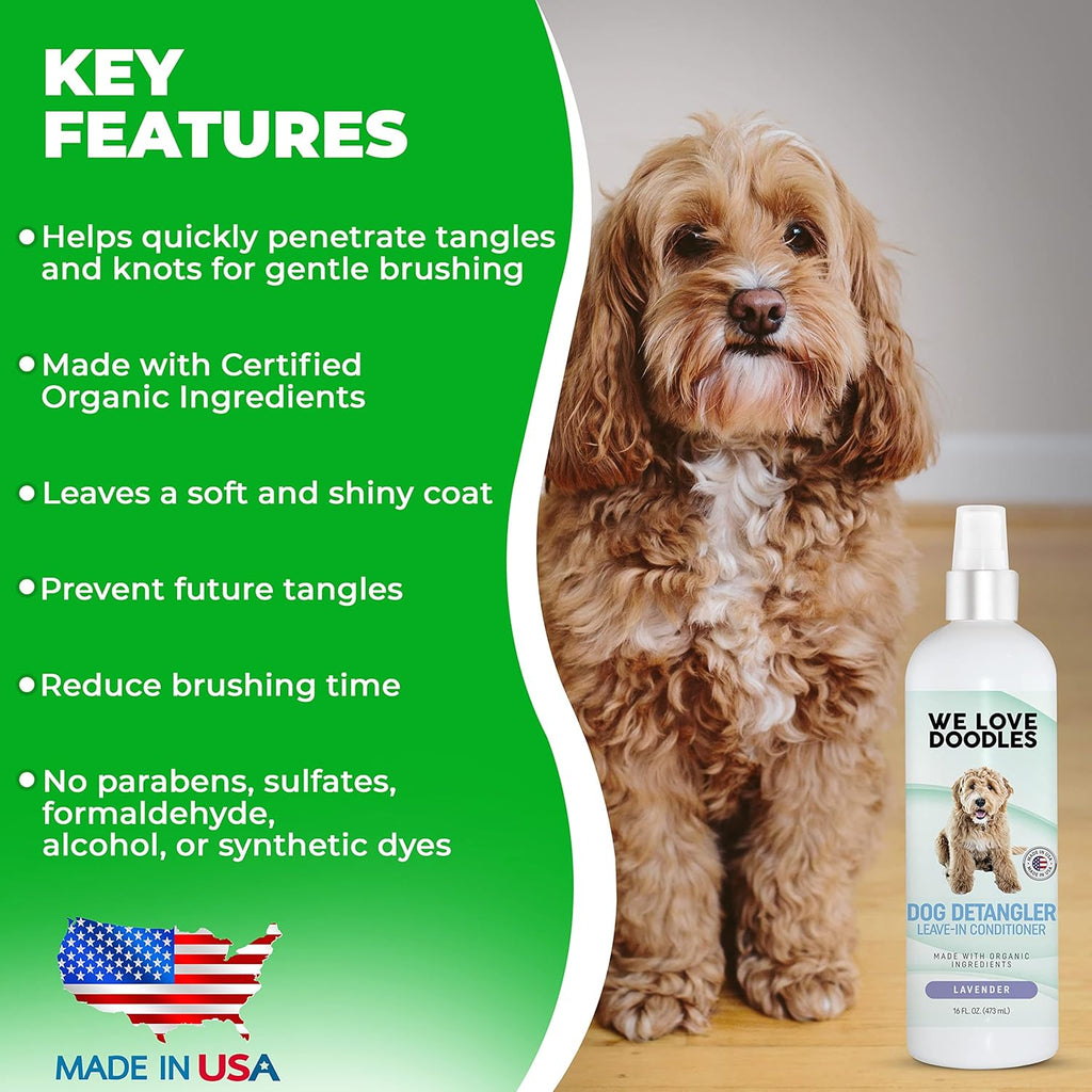 We Love Doodles Grooming Bundle Extra Small Dog Slicker Brush & Lavender Doodle Detangler Spray - for Grooming Pet Hair, Detangler Spray for Dogs - Tangle Remover