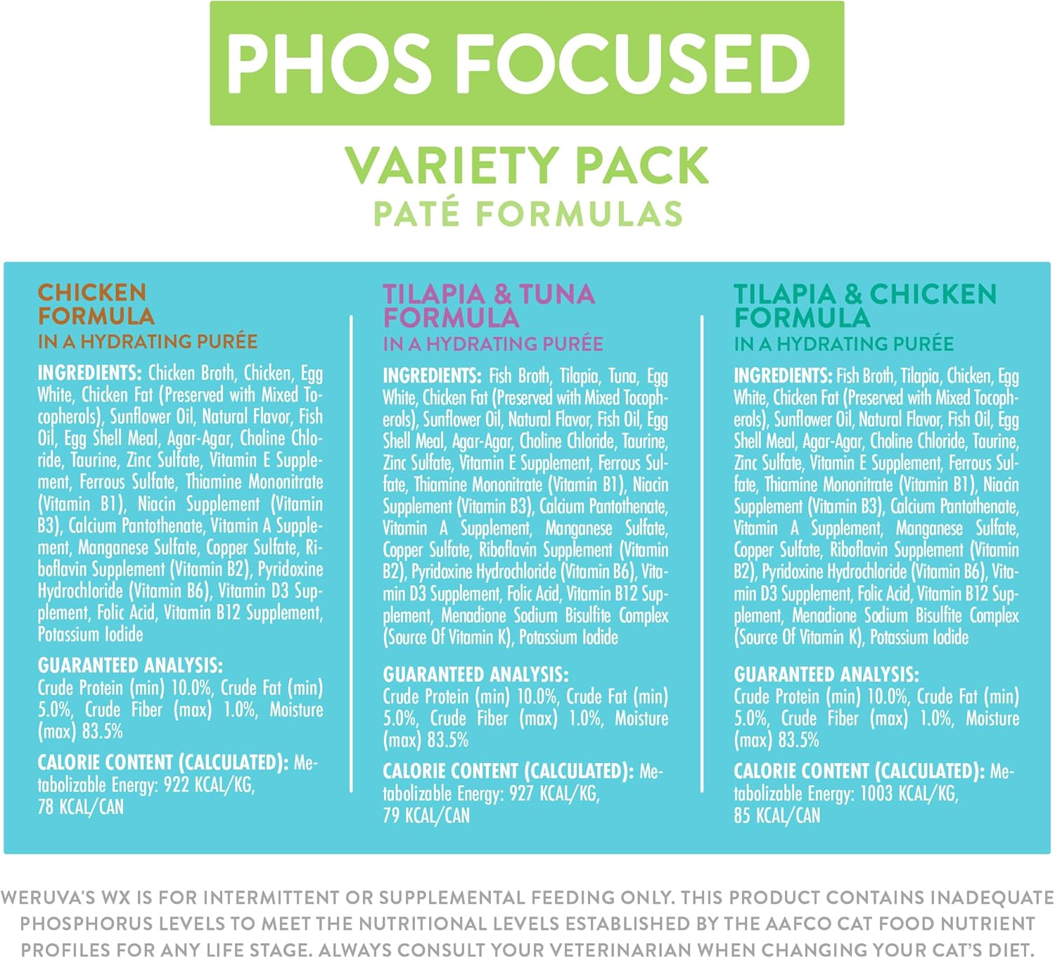 Weruva Wx Phos Focused, Pate Formulas Variety Pack, 3oz Can (Pack of 12)