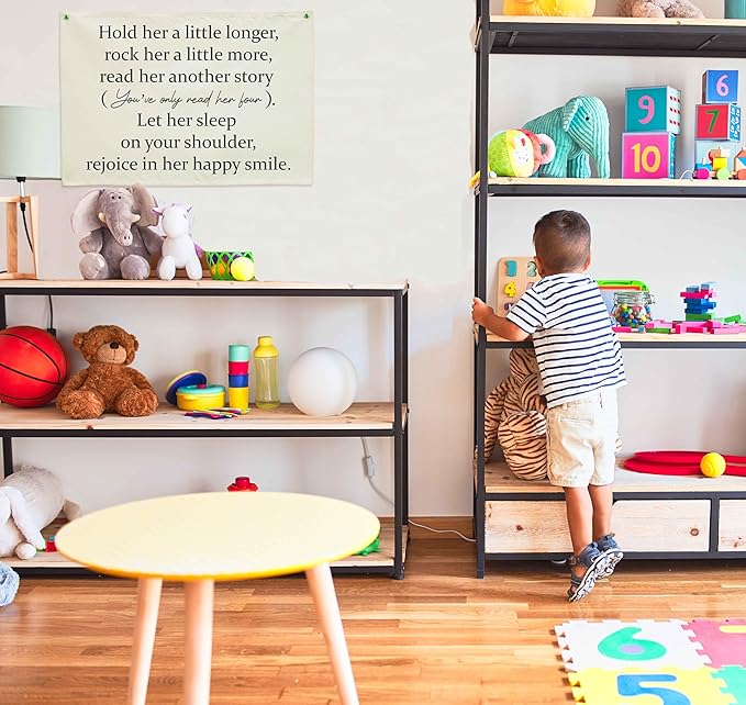 Girls Nursery Canvas Rectangular Banner-Hanging Flag Wall Decoration for Baby Girls Kids,Above Crib Bedroom Playroom Dorm Decor,Baby Shower Christmas Gift-Hold Her A Little Longer 28.5"L×20"W