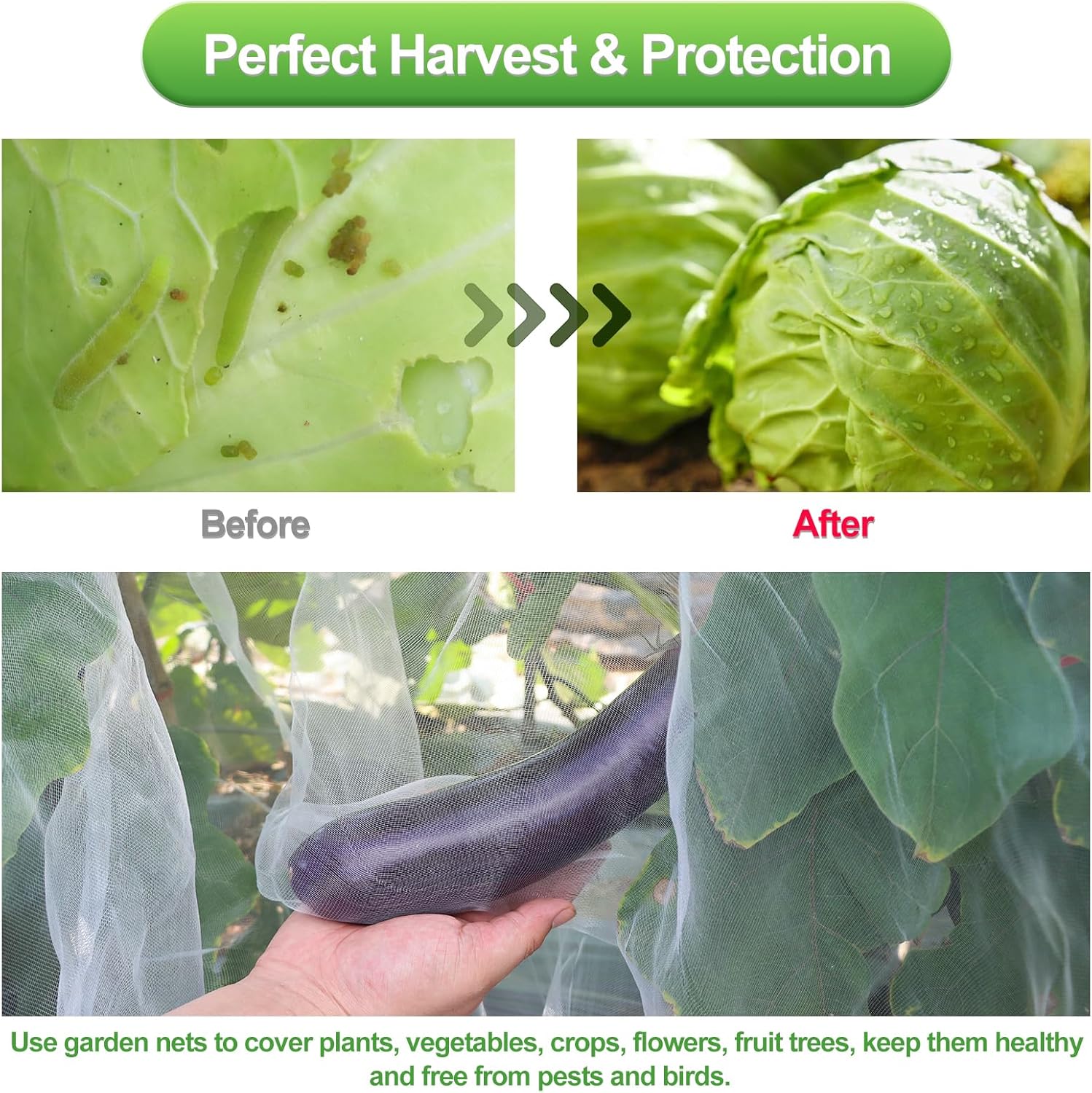 Garden Netting Mesh, 10X30 FT Garden Netting with 16 Cilps & Ultra Fine Mesh Net Bird Barrier Protection for Garden Vegetables Flowers Shrubs Fruit Trees Indoors & Outdoors Plant Beds Greenhouse