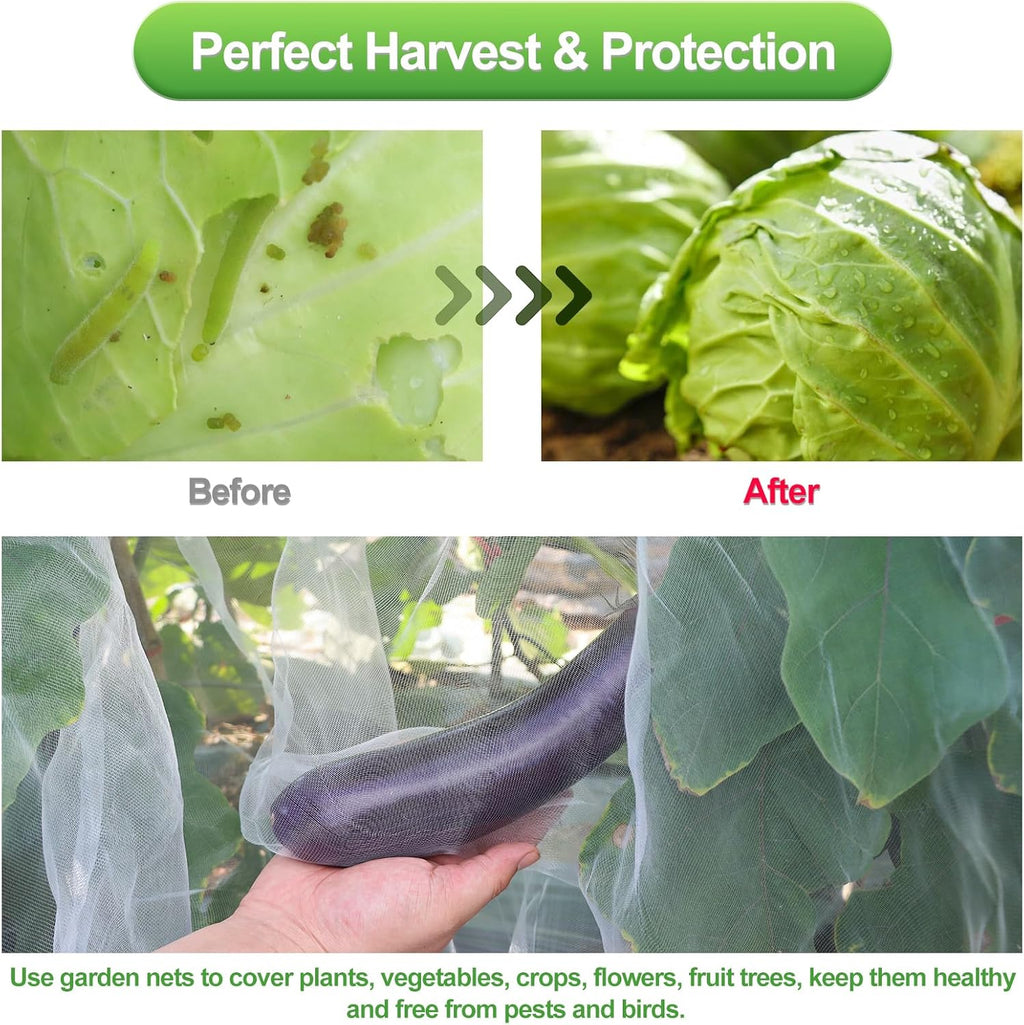 Garden Netting Mesh, 10X100 FT Garden Netting with 16 Cilps & Ultra Fine Mesh Net Bird Barrier Protection for Garden Vegetables Flowers Shrubs Fruit Trees Indoors & Outdoors Plant Beds Greenhouse