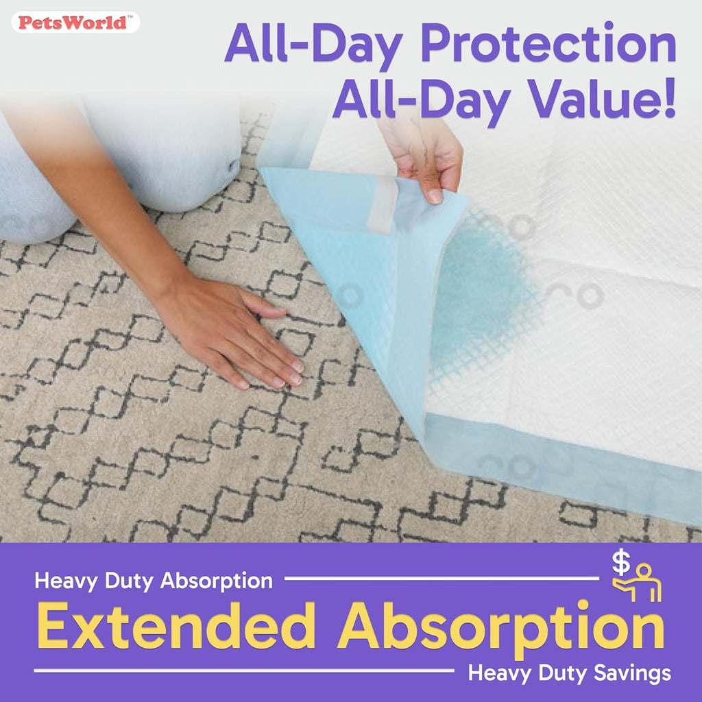 PETSWORLD Enormous Dog Training & Potty Pads, 37x54 inch - Tear Resistant with Strong Leak-Proof Backing, Optional Adhesive Tape, 600 Count
