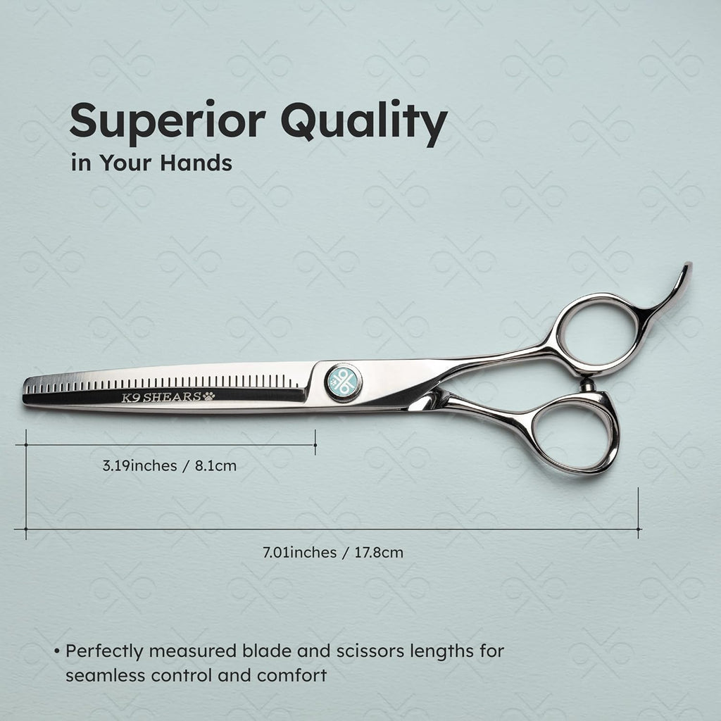 8” Dog Grooming Scissors – VG10 Japanese Steel Professional Pet Thinning Shears for Cats & Dogs | Clean Cut & Precise Trimming | Lightweight, Ergonomic, Handcrafted | Thinning Rate 50% | K9 Shears