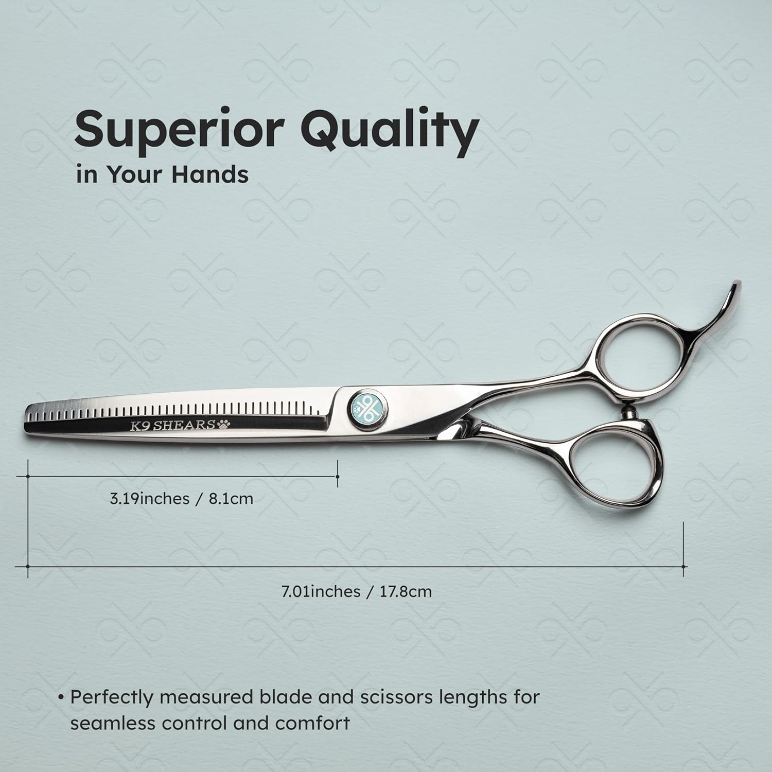 8” Dog Grooming Scissors – VG10 Japanese Steel Professional Pet Thinning Shears for Cats & Dogs | Clean Cut & Precise Trimming | Lightweight, Ergonomic, Handcrafted | Thinning Rate 50% | K9 Shears