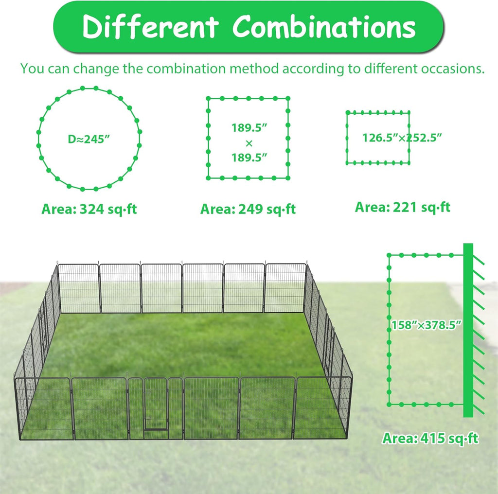 Dog Playpen, Outdoor Dog Fence, 24 Panels, 40" H Dog Pen for Medium/Small Dogs, Heavy Duty Metal Pet Fence with Gate, Portable Dog Fence for RV Camping and Yard (Black)