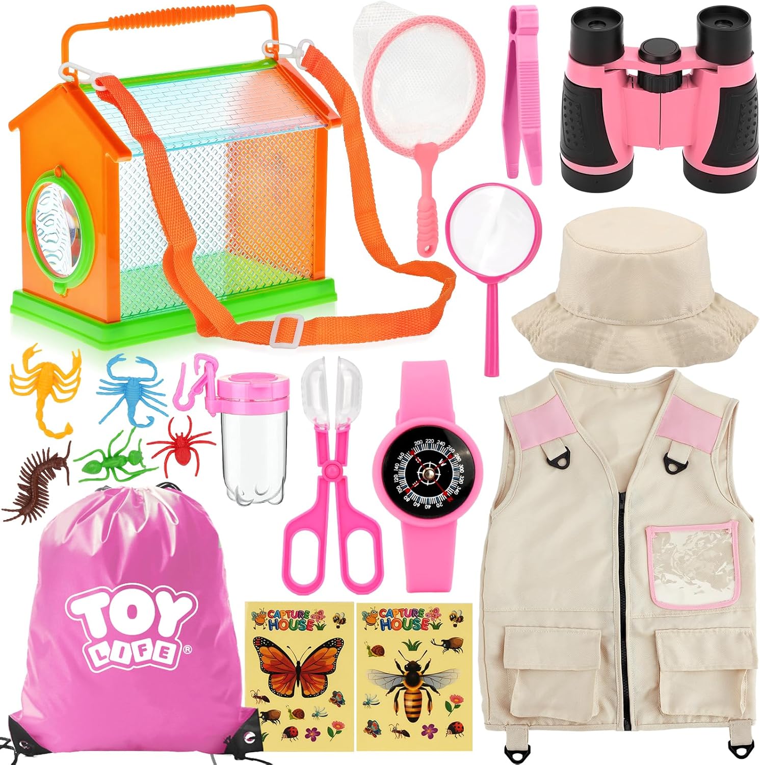 TOY Life Kids Explorer Kit with Bug Catcher for Kids, Bug Catching Kit with Bug Toys, Kid Safari Vest & Hat, Compass, Binoculars, Magnifying Glass, Educational Outdoor Toys Kid Adventure Kit