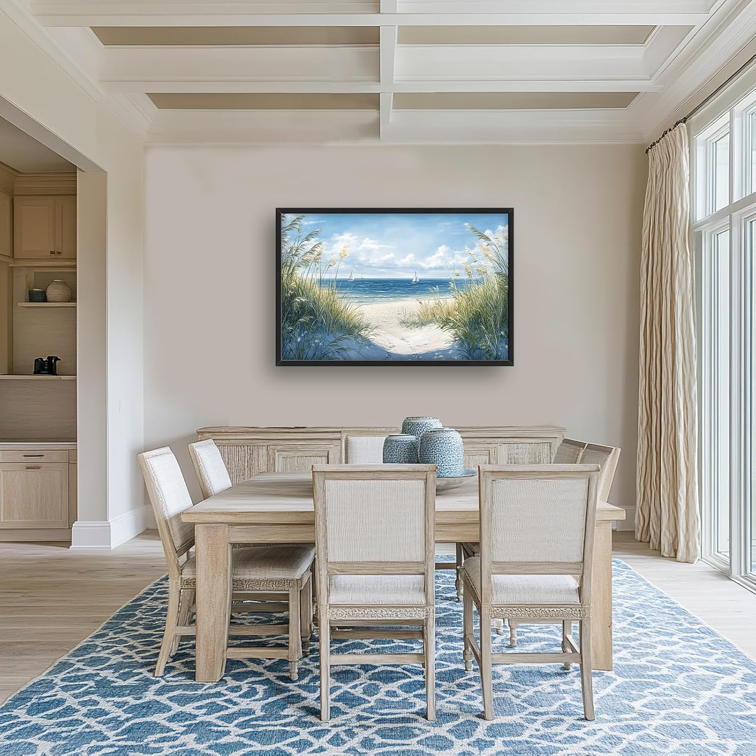 Framed Large Beach Wall Art for Living Room, Oversized Coastal Nautical Wall Decor Sailboat Canvas Seaside Pictures Modern Artwork Home Decoration for Living Room Bedroom Office 36"x24"