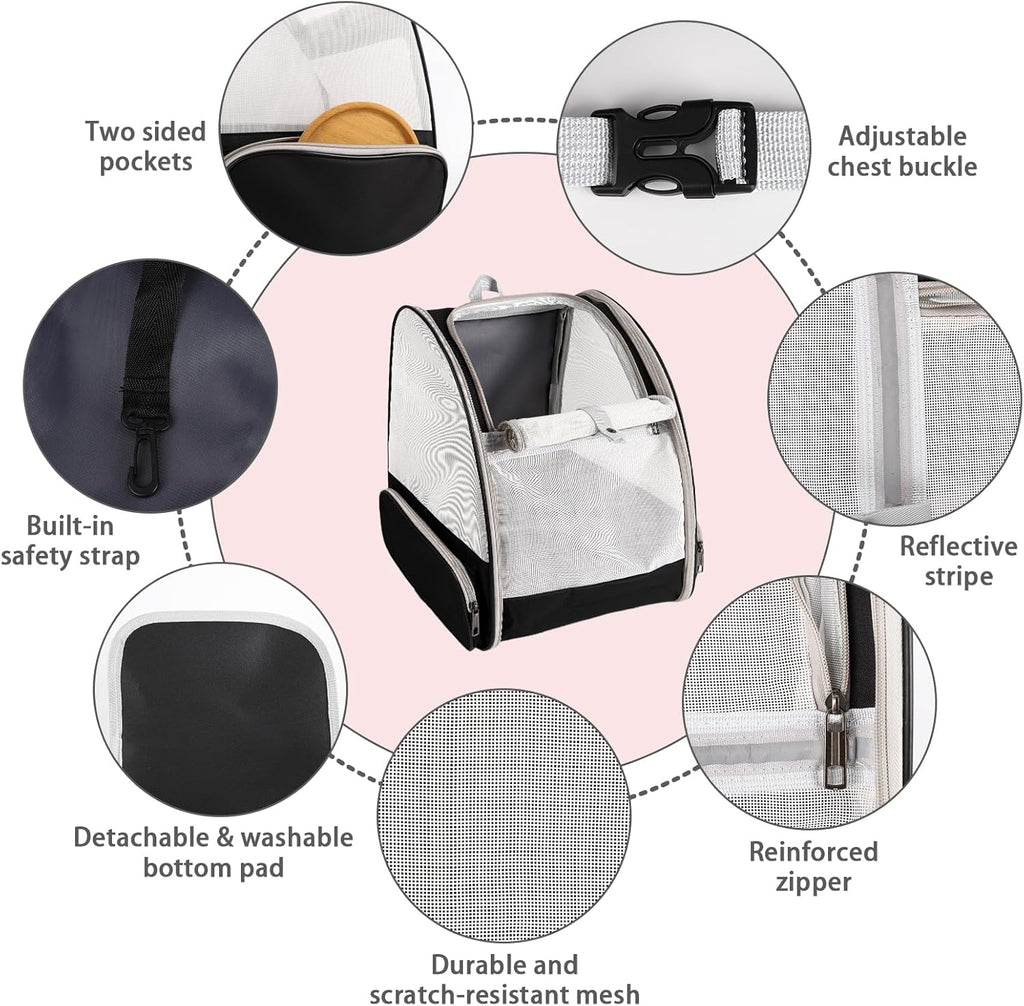 Cat Backpack Carrier,Pet Carrier Airline Approved for Small Dog Cat Puppy Kitten Bunny,Ventilated Mesh Design Animal Backpack for Hiking Camping Travel Bag (Black)