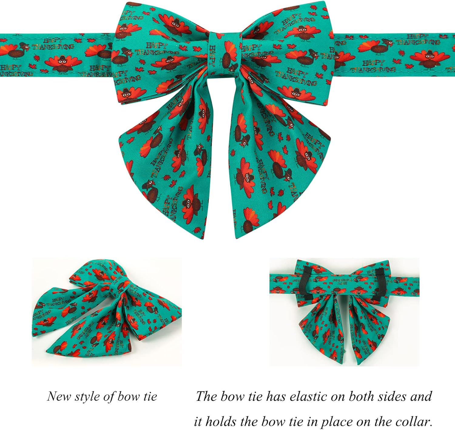 Lionet Paws Thanksgiving Day Dog Collar with Bowtie, Dog Sailor Bow Collar with Metal Buckle for Dogs and Cats, Adjustable Comfortable Dog Collar Girl Gift, S, Neck 10-16 in