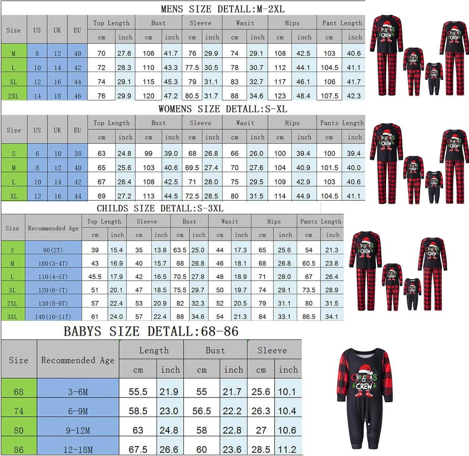 Matching Family Christmas Pajamas Set - Xmas Sleepwear PJs