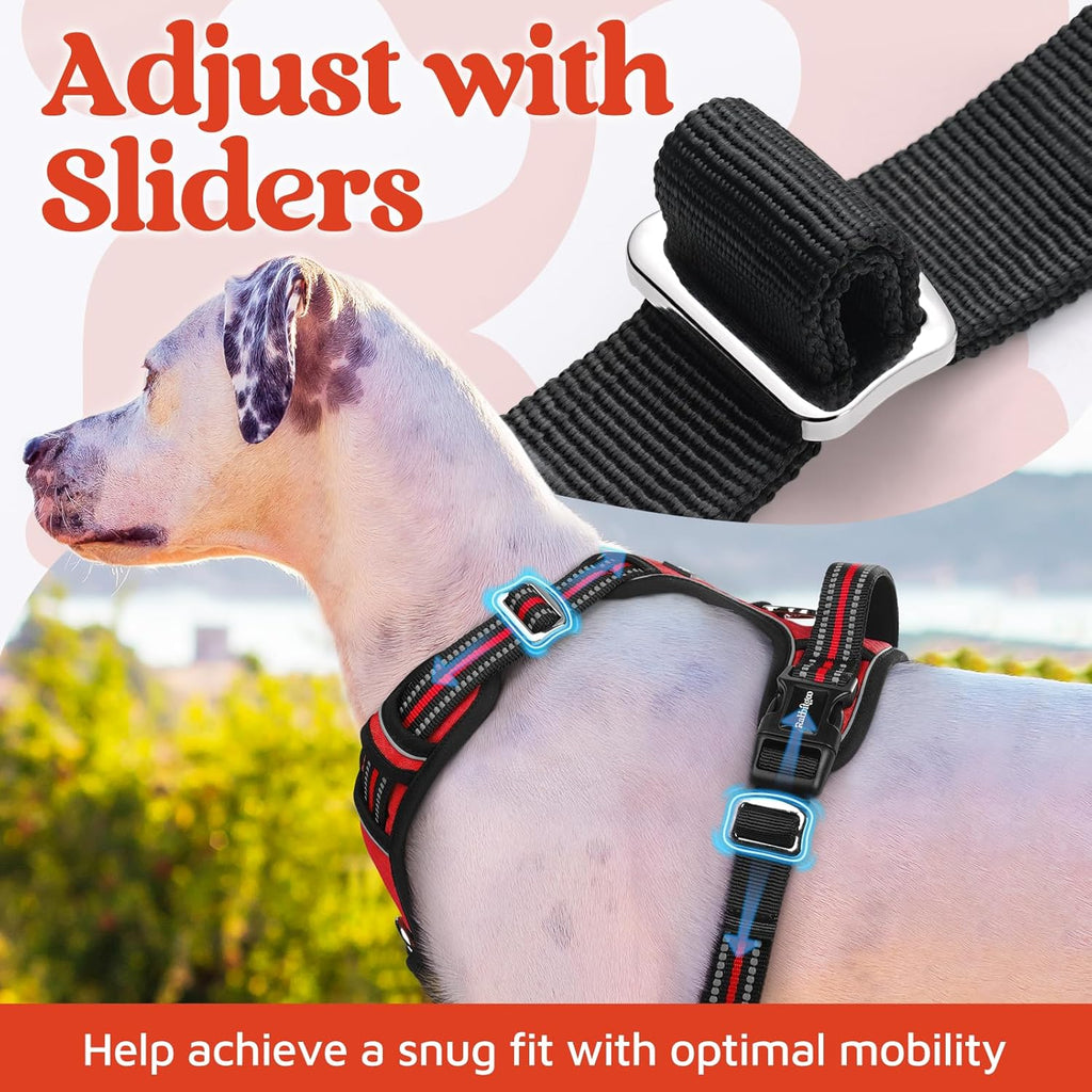 rabbitgoo Dog Harness Small Sized, No Pull Dog Vest with 3 Buckles, Adjustable Soft Padded Pet Harness with Easy Control Handle and Reflective Strips, Red, S
