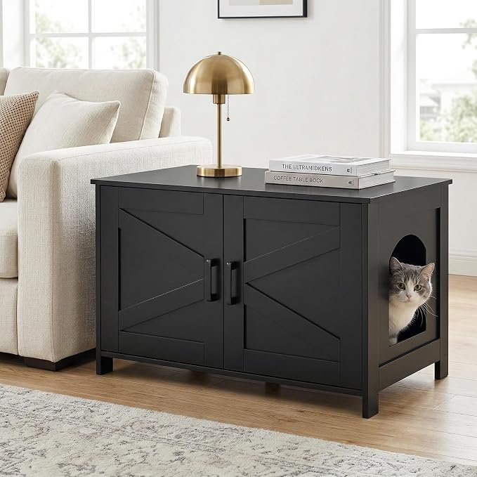 Homhedy Cat Litter Box Enclosure, Wooden Cat Washroom Furniture - Image 7