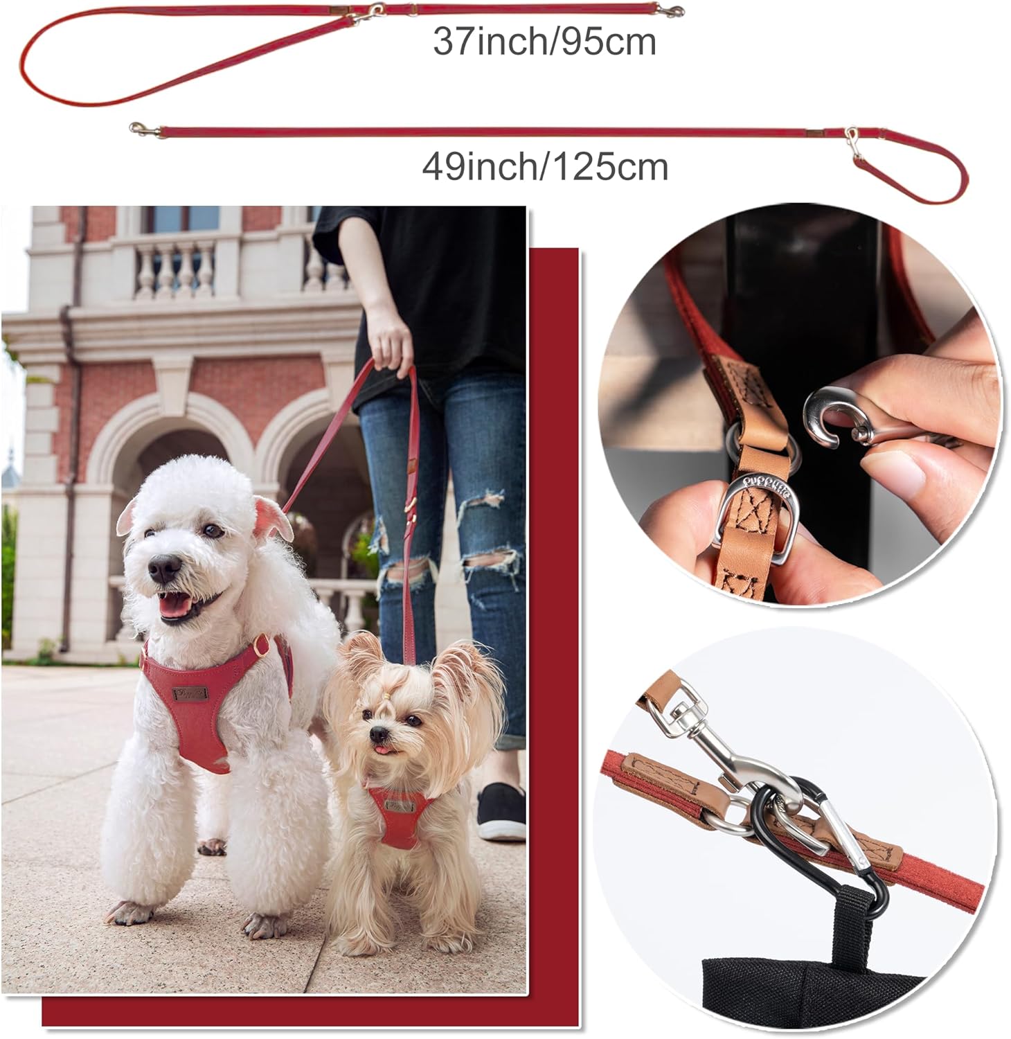 Puppytie No Pull Dog Harness with Multifunction Dog Leash,Soft Adjustable No Choke Escape Proof Pet Harness Vest for Medium Dogs or Large Dogs,red Hawthorn,M
