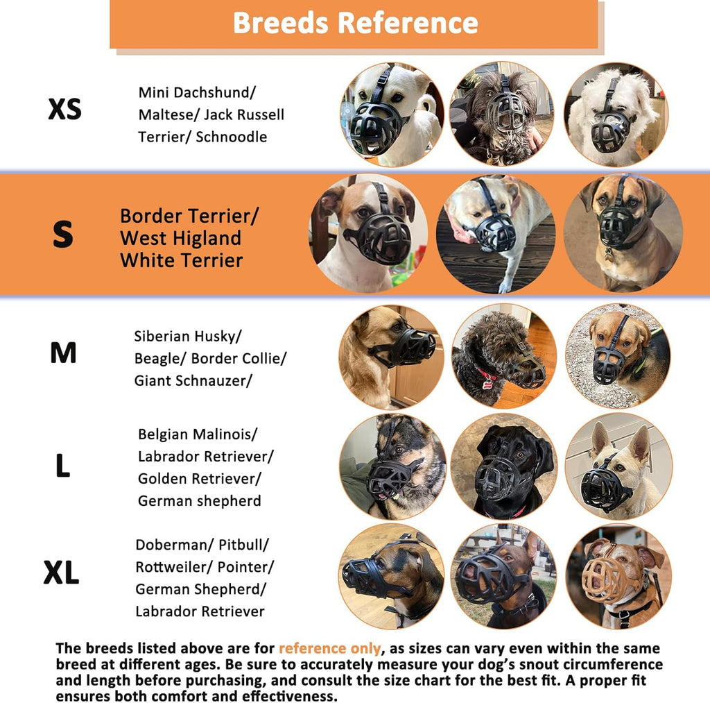 BARKLESS Dog Muzzle, Basket Muzzle for Biting, Chewing and Scavenging, Humane Cage Mouth Cover, Perfect for Grooming and Training Small Aggressive Reactive Dogs (S, Black)