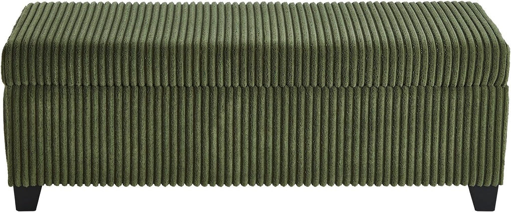 48" Green Ottoman with Storage, Corduroy Storage Ottoman Bench for Bedroom, End of Bed Bench with Safety Hinge for Living Room, Entryway