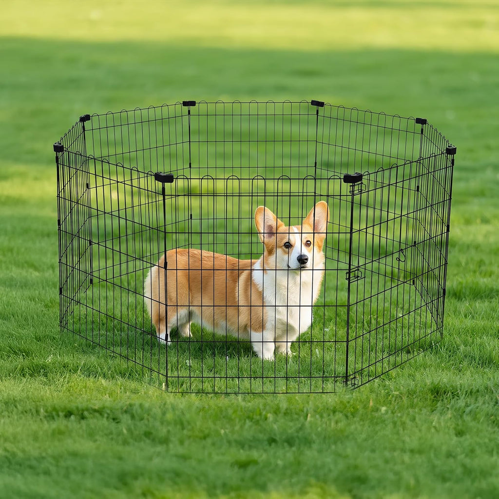 Amazon Basics Foldable Octagonal Metal Exercise Dog Playpen - Indoor/Ou, , Blacktdoor, No Door, Small (8 Panels, 24 x 30), Easy to assemble, store, and customize, 30" - Small, Black