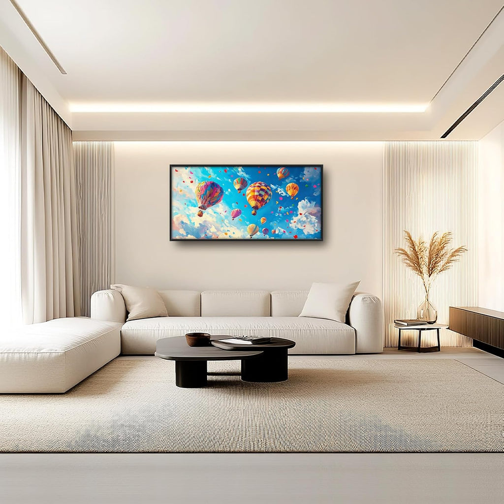 Hot Air Balloon Large Wall Art for Living Room, Framed Oversized Hot Air Balloon Wall Decor Colorful Sky Canvas Painting Modern Artwork for Living Room Bedroom Office Dinging Room 60"x30"