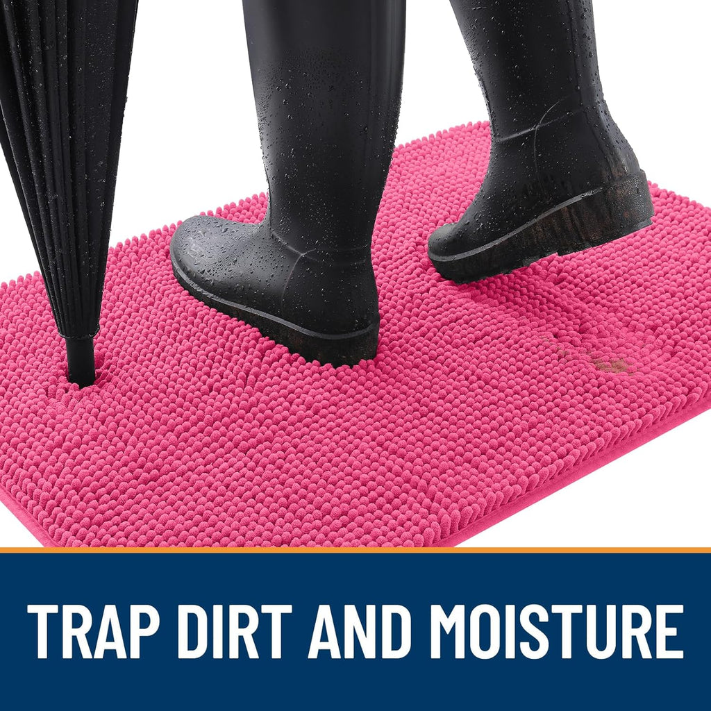 OLANLY Dog Door Mat for Muddy Paws 30x20, Absorbs Moisture and Dirt, Absorbent Non-Slip Washable Doormat, Quick Dry Chenille Mud Mat for Dogs, Entry Indoor Entryway Carpet for Inside Floor, Hot Pink