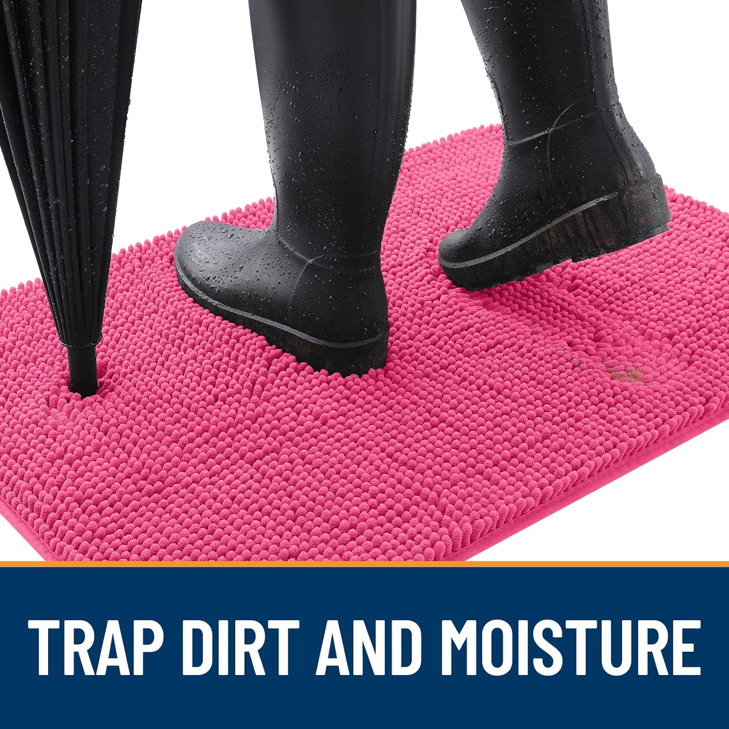 OLANLY Dog Door Mat for Muddy Paws 59x24, Absorbs Moisture and Dirt, Absorbent Non-Slip Washable Doormat, Quick Dry Chenille Mud Mat for Dogs, Entry Indoor Entryway Carpet for Inside Floor, Hot Pink