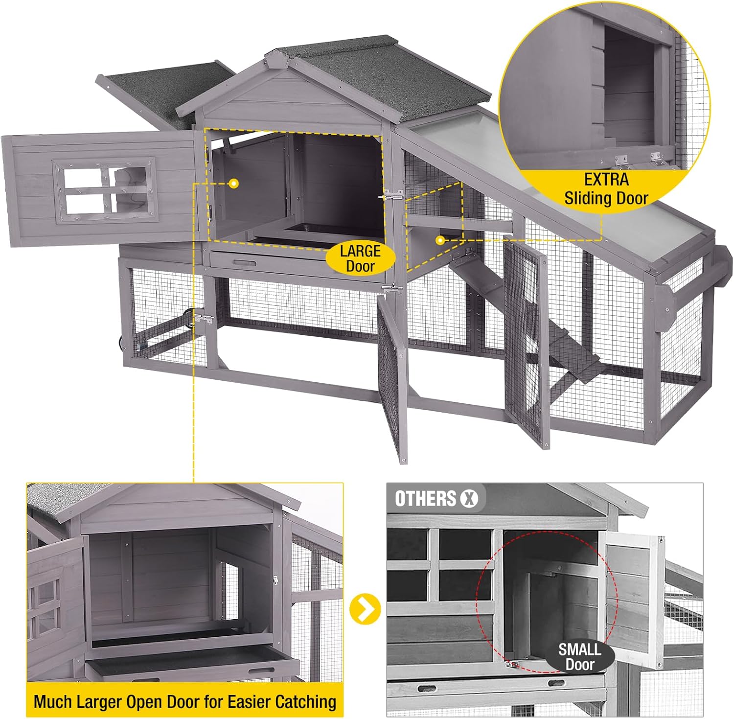 Aivituvin Chicken Coop Mobile Hen Coop, Large Poultry Cage with Wheels Outdoor Backyard Chicken House