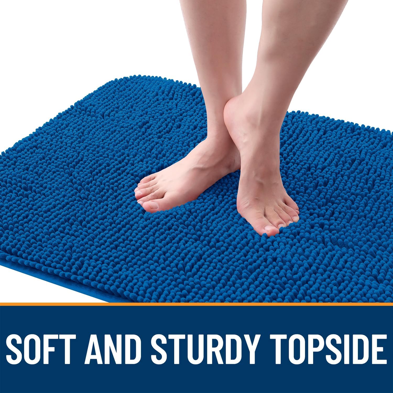 OLANLY Dog Door Mat for Muddy Paws 44x24, Absorbs Moisture and Dirt, Absorbent Non-Slip Washable Doormat, Quick Dry Chenille Mud Mat, Entry Indoor Entryway Carpet for Inside Floor, Deep Navy Blue