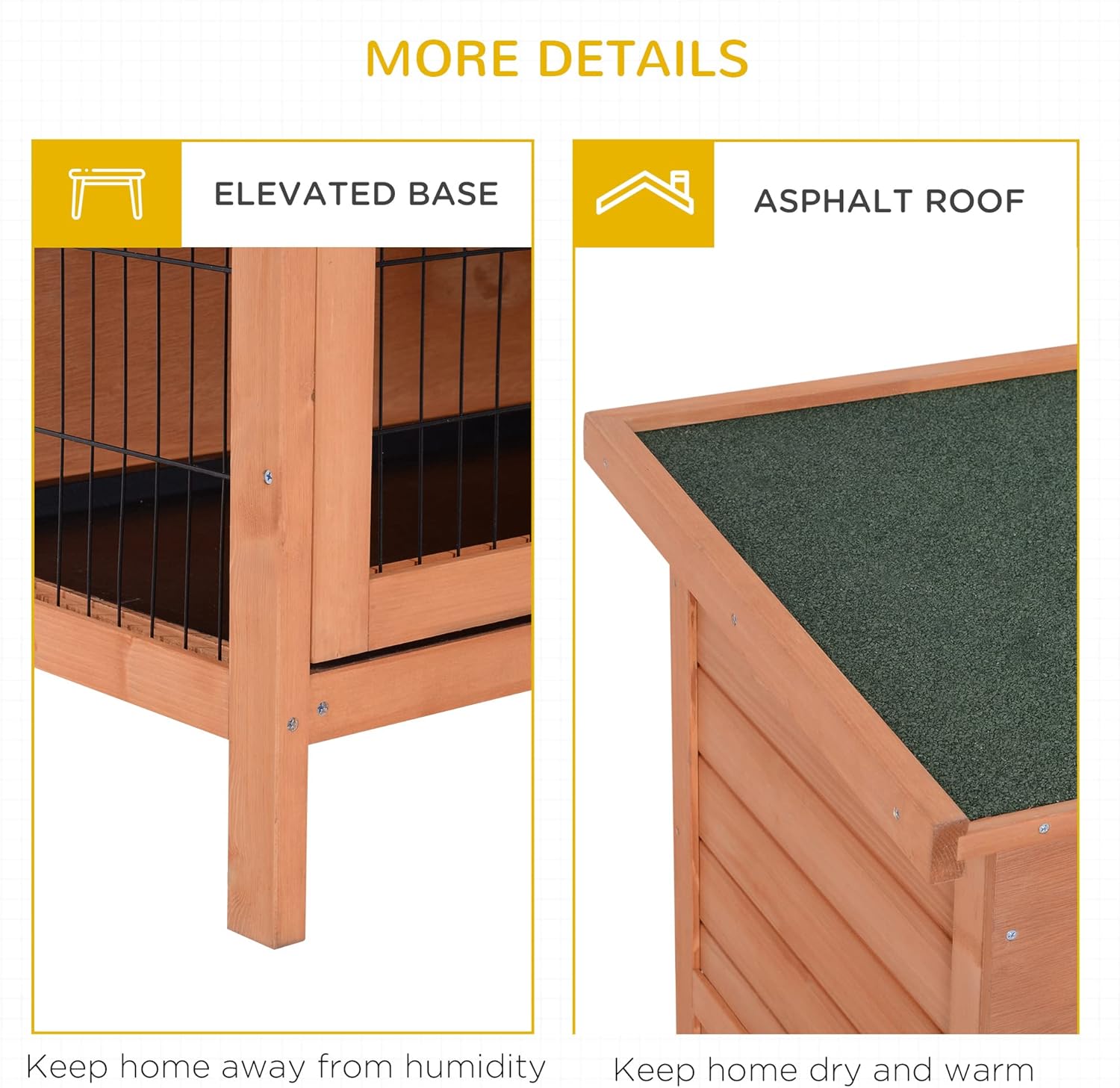 PawHut 54" 2-Story Large Rabbit Hutch Bunny Cage Wooden Pet House Small Animal Habitat with Lockable Doors, No Leak Tray and waterproof Roof for Outdoor/Indoor Orange