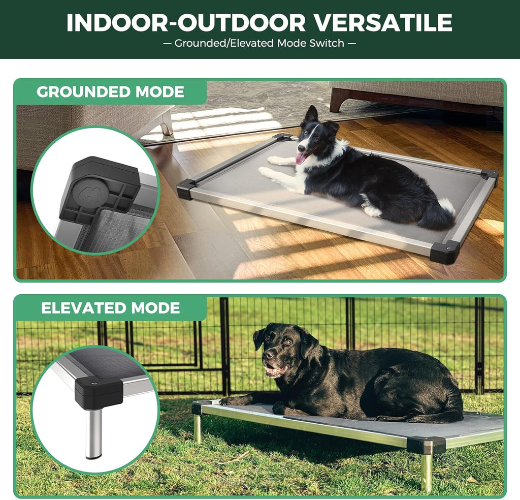 FXW TitanNest Chew-Proof Elevated Dog Bed, Raised Cot for Indoor/Outdoor/Camping Use, Durable & Washable Padded Pet Bed for Medium Dogs, 42.0" L x 27.0" W x 5.0" H, Gray
