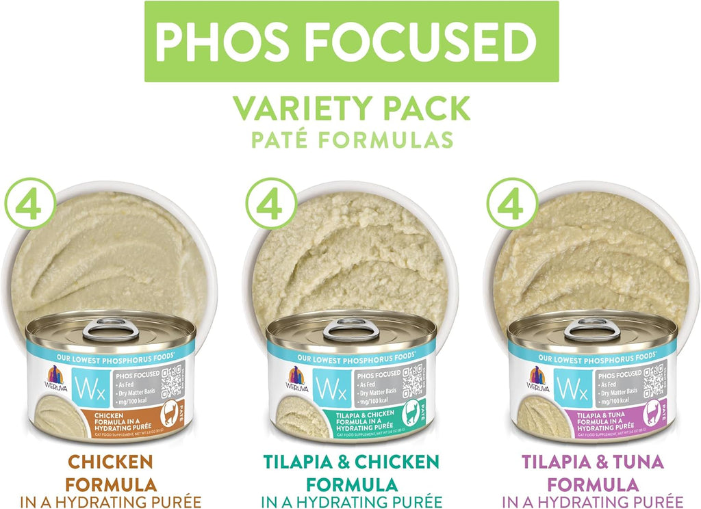 Weruva Wx Phos Focused, Pate Formulas Variety Pack, 3oz Can (Pack of 12)