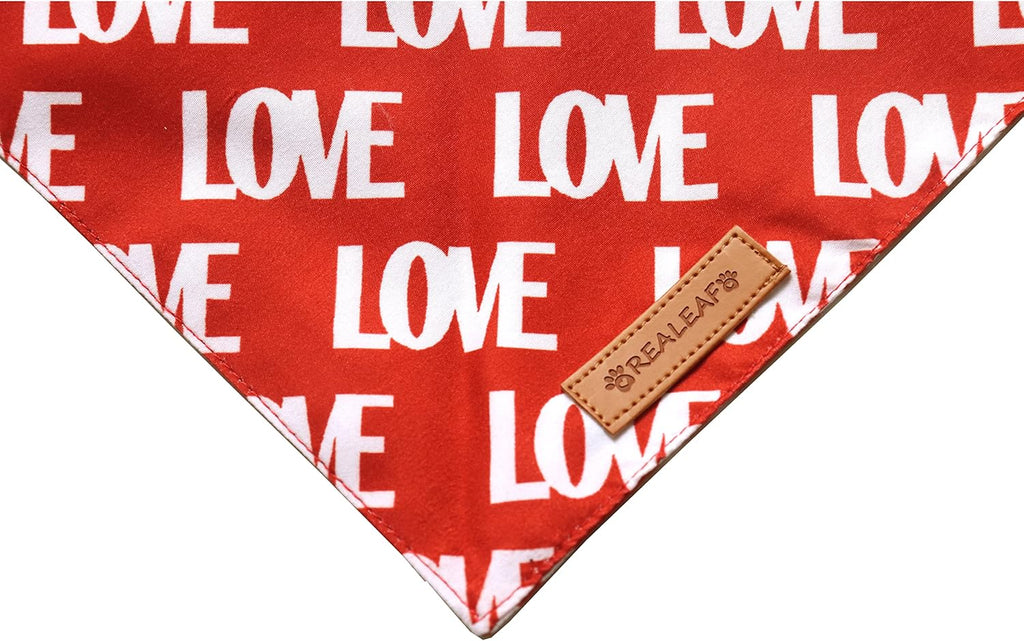 Realeaf Love Dog Bandanas 2 Pack, Triangle Reversible Mothers Day Valentine's Day Pet Scarf for Boy and Girl, Premium Durable Fabric, Holiday Bandana for Small and Medium Dogs (Small)