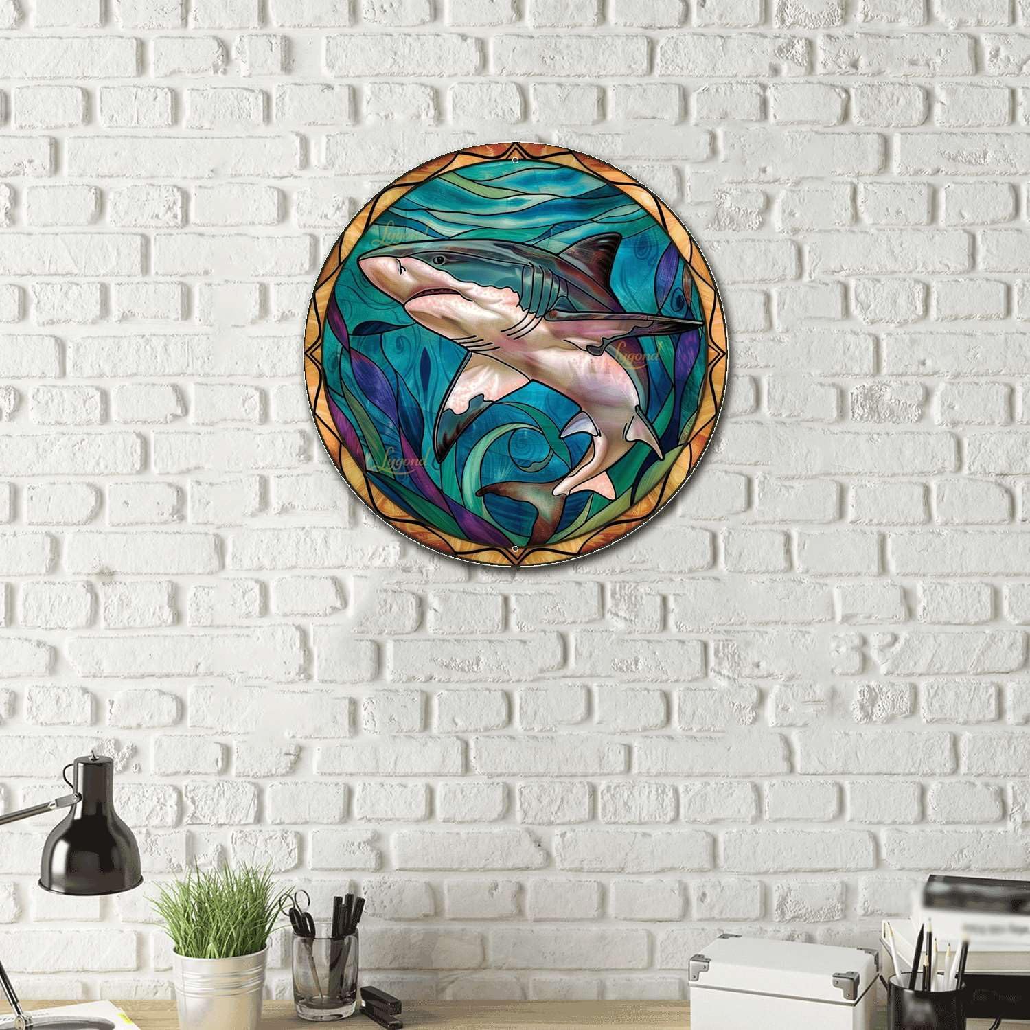 Lygond Metal Shark Garage Sign - Stained Glass, 88 Inches