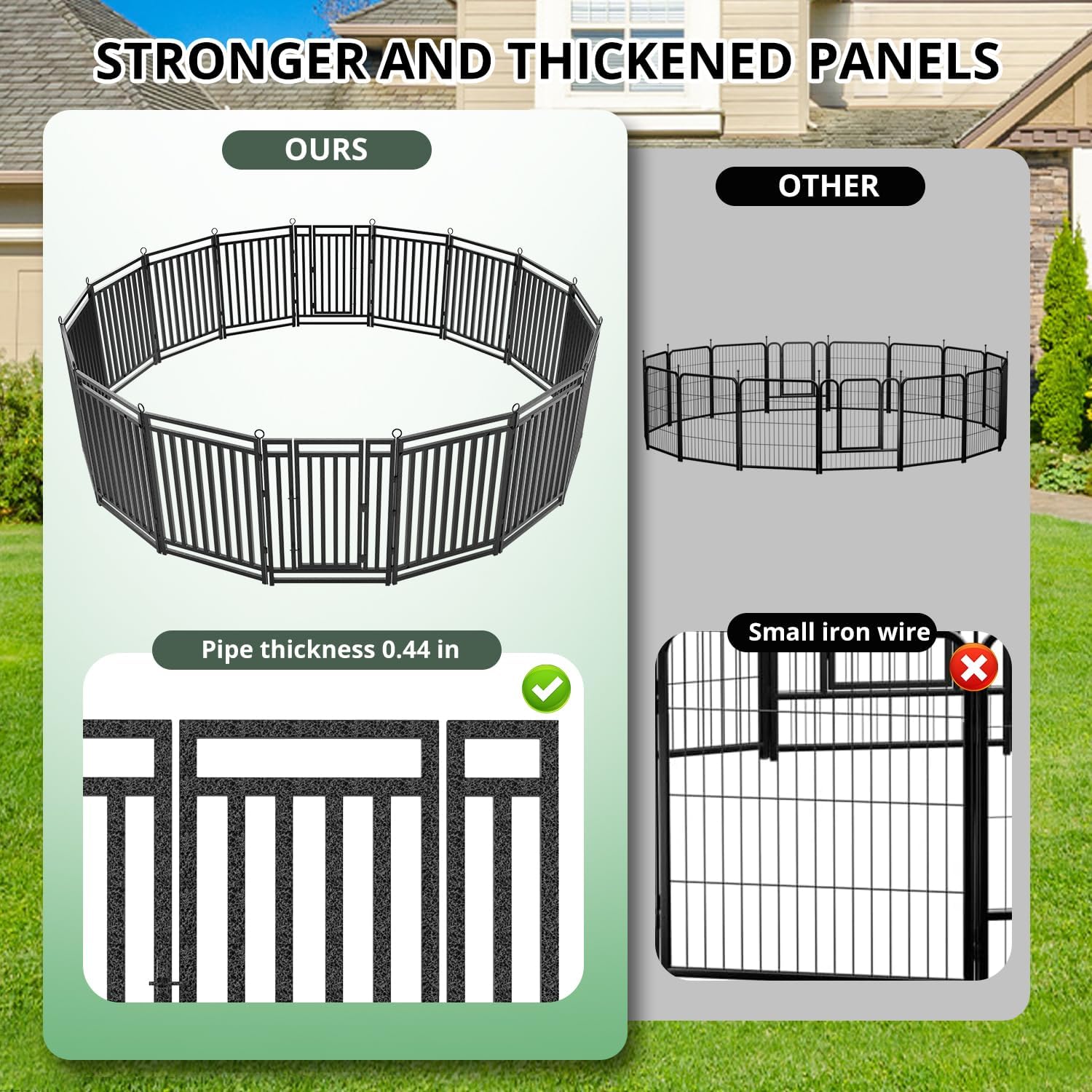 Dog Fence Outdoor Indoor, 40 Inch Height 48 Panels Dog Playpen for Large/Medium/Small Dogs Metal Dog Pen for Yard Camping and RV | Black-Silver