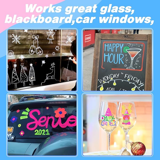 Liquid Chalk Markers Pens - 10 Metallic Colors Washable & Wet Erase Chalk Pens for Blackboard, Chalkboard Signs, Glass Window, Graduation Celebration School Kids Art - Erasable Window Markers for Cars