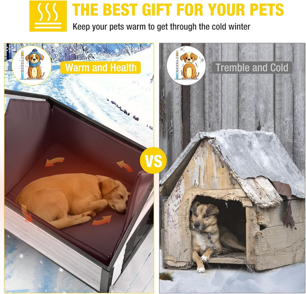 Aivituvin Dog House Outdoor With Metal Frame, Insulated Dog Kennel Outside for Small To Medium Breed, 45" Weatherproof Large Dog Shelter with Anti-Chewing Iron Frame, White (45" D x 32.9" W x 32.6" H)