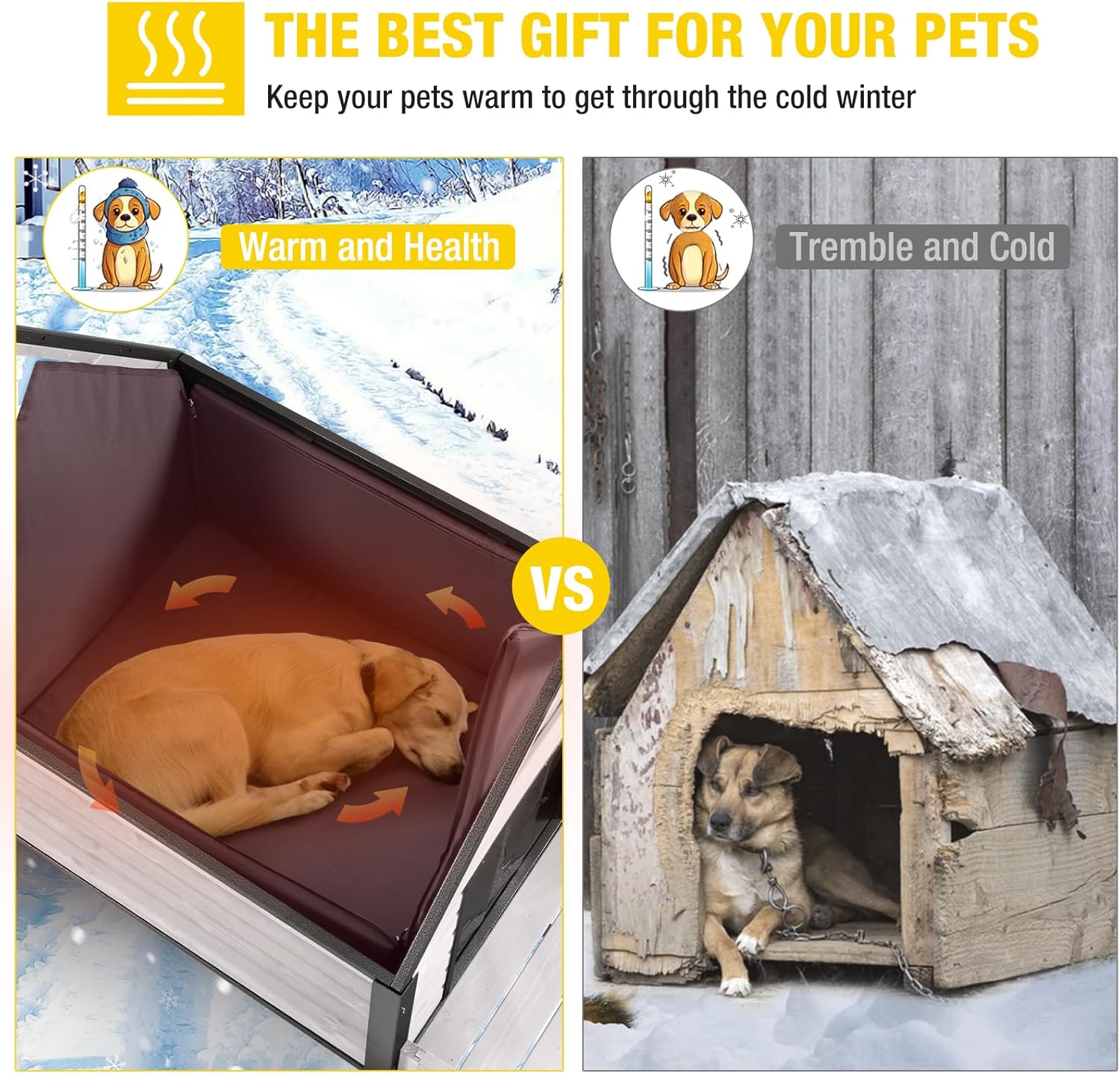Aivituvin Dog House Outdoor With Metal Frame, Insulated Dog Kennel Outside for Small To Medium Breed, 45" Weatherproof Large Dog Shelter with Anti-Chewing Iron Frame, White (45" D x 32.9" W x 32.6" H)