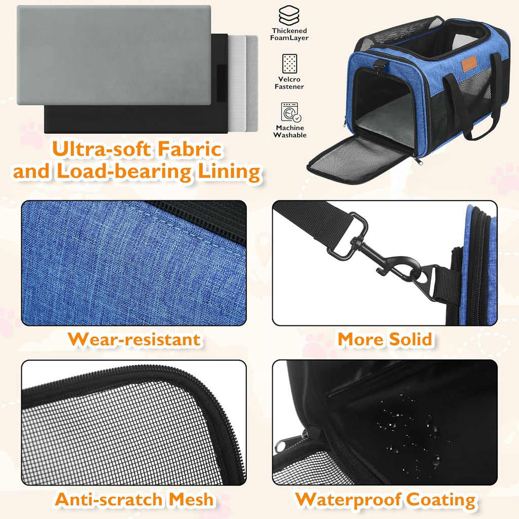 PETUX TSA Approved Pet Carrier in Cabin, 17"x11"x9.5" Soft Cat Carriers for Small Cat up to 12 lb and Puppy up to 10 lb, Top Open Portable Pet Carrier Airline Approved for Travel and Vet Visit (Blue)