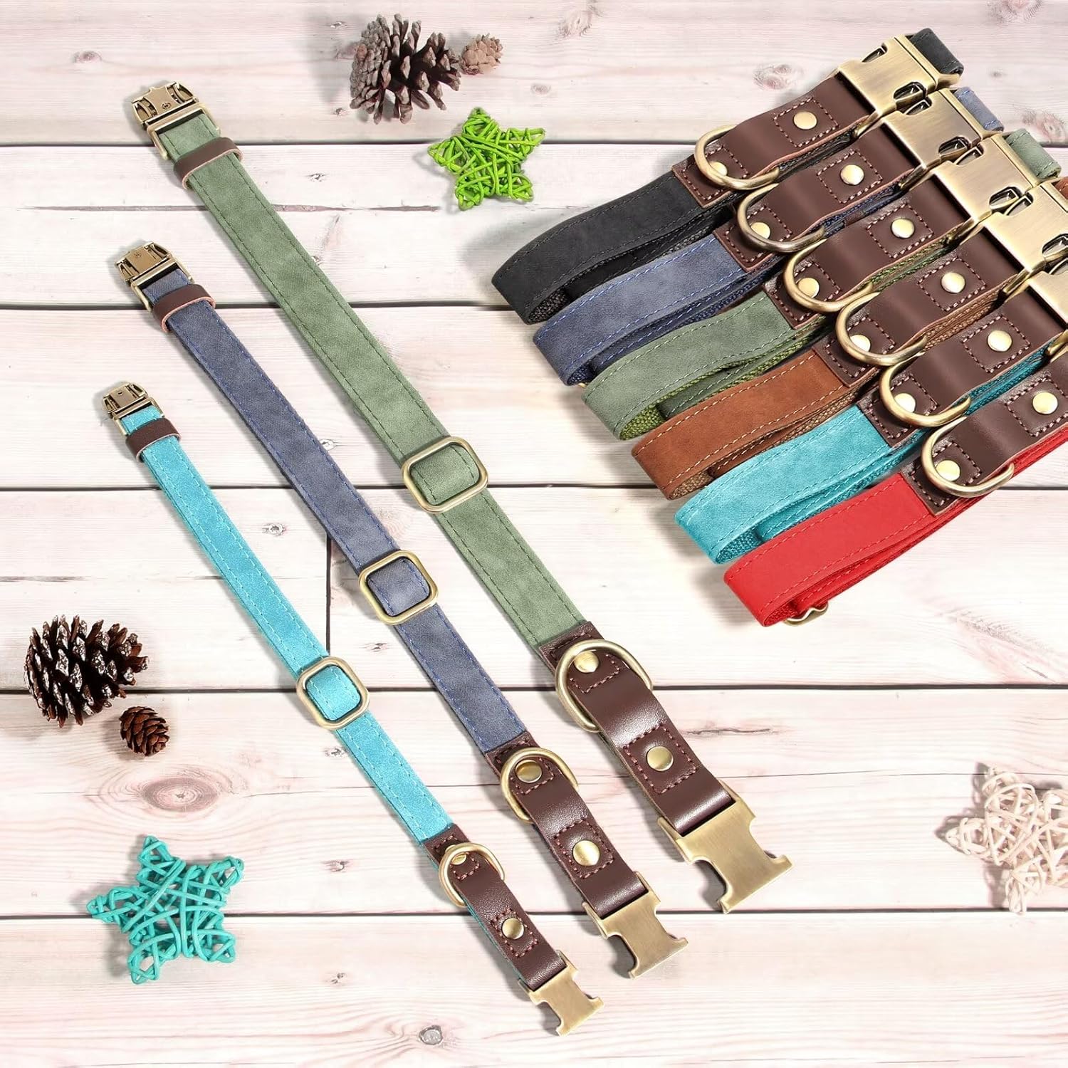 Didog Soft PU Leather Dog Collar for Large Dogs,Classic Adjustable Dog Collars with Quick Release Metal Buckle,Easy Clean and Comfortable with Nylon Lining,Green,L Neck 15-23"