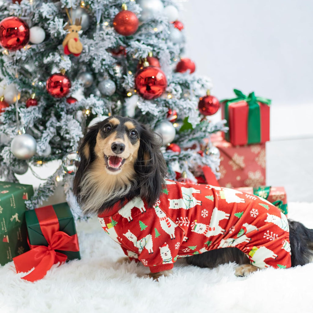 Fitwarm Christmas Alpaca Dog Pajamas, Christmas Clothes for Small Dogs Boy Girl, Holiday Pet Outfit, Red, Green, White, Large