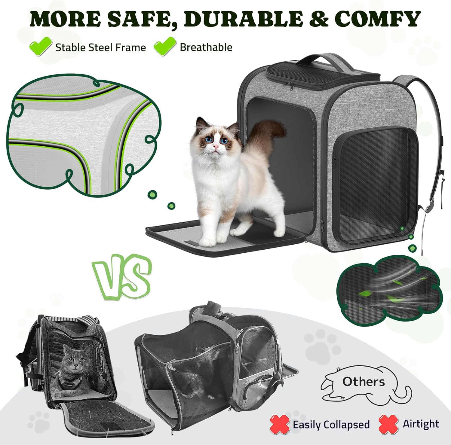 Pawtners Dog Backpack Carrier Large Pet Carrier Backpack for Kitten Small Dogs Puppies & Large Cats Up to 18 Lbs, Breathable Dog Backpack with Anti-Scratch Mesh, Ventilated Design, Perfect for Travel