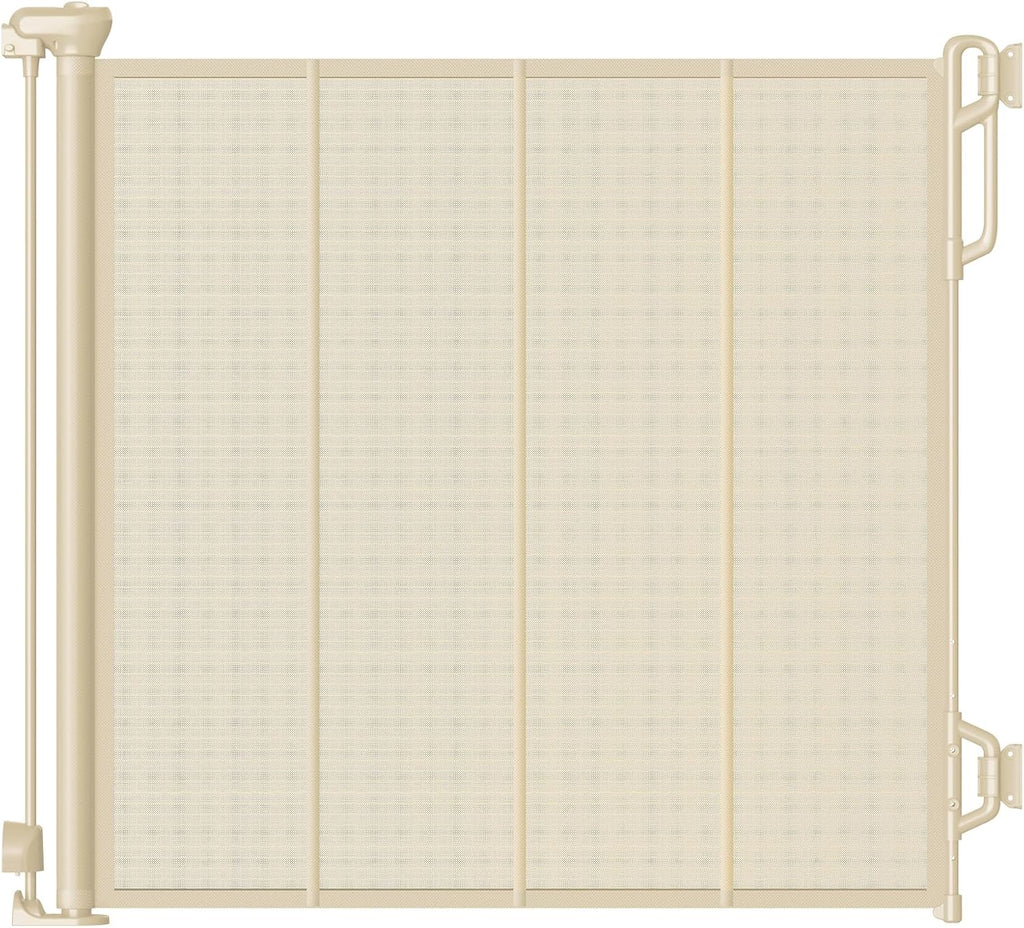 Reinforced Retractable Baby Gate or Mesh Dog Gate,Easy to Use for Stairs, Doorways, Hallways, Indoor, Outdoor, Wide Pet Gate 33.5" Tall, Extends to 55" Wide, Cream