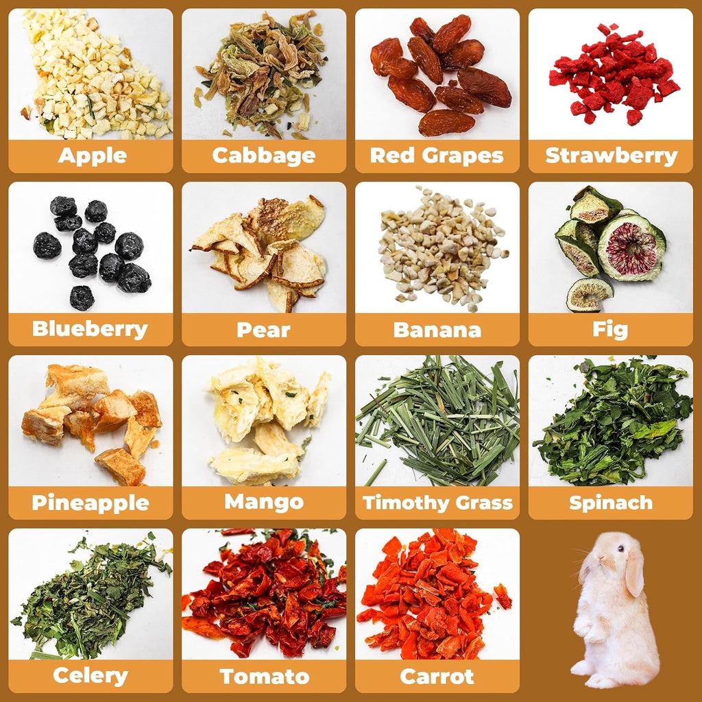 Bunny Treats, Treat Box with 15 Kind of Snacks for Rabbit, Hamster, Chinchilla, Guinea Pig and Other Small Pets, Chinchilla Treats, Guinea Pig Treats, Hamster Treats