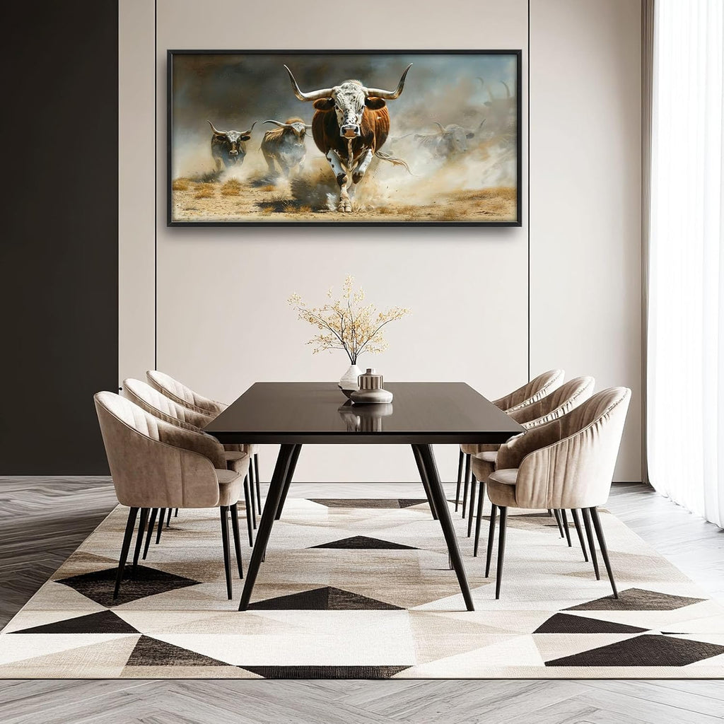 Highland Cow Large Wall Art Western Running Longhorn Pictures Rustic Wild Animal Wall Decor Canvas Print Painting Artwork for Bathroom Living Room Bedroom 60L" x 30W"